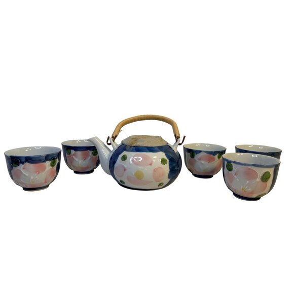 Arita Porcelain Hand Painted Cobalt Blue Pink Oarita Teapot With Lid 5-Cups NIB - Picture 2 of 16